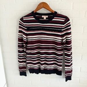 Brooks Brothers Women’s Red Fleece Knit Sweater cotton Ruffle Navy red White S